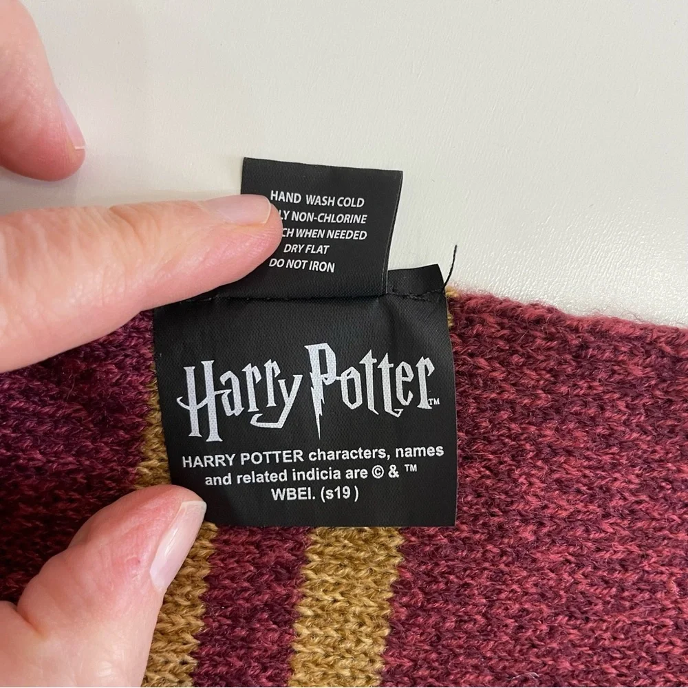 Harry Potter Maroon and Gold Striped Knit Scarf & Pom Beanie Set, Gryffindor